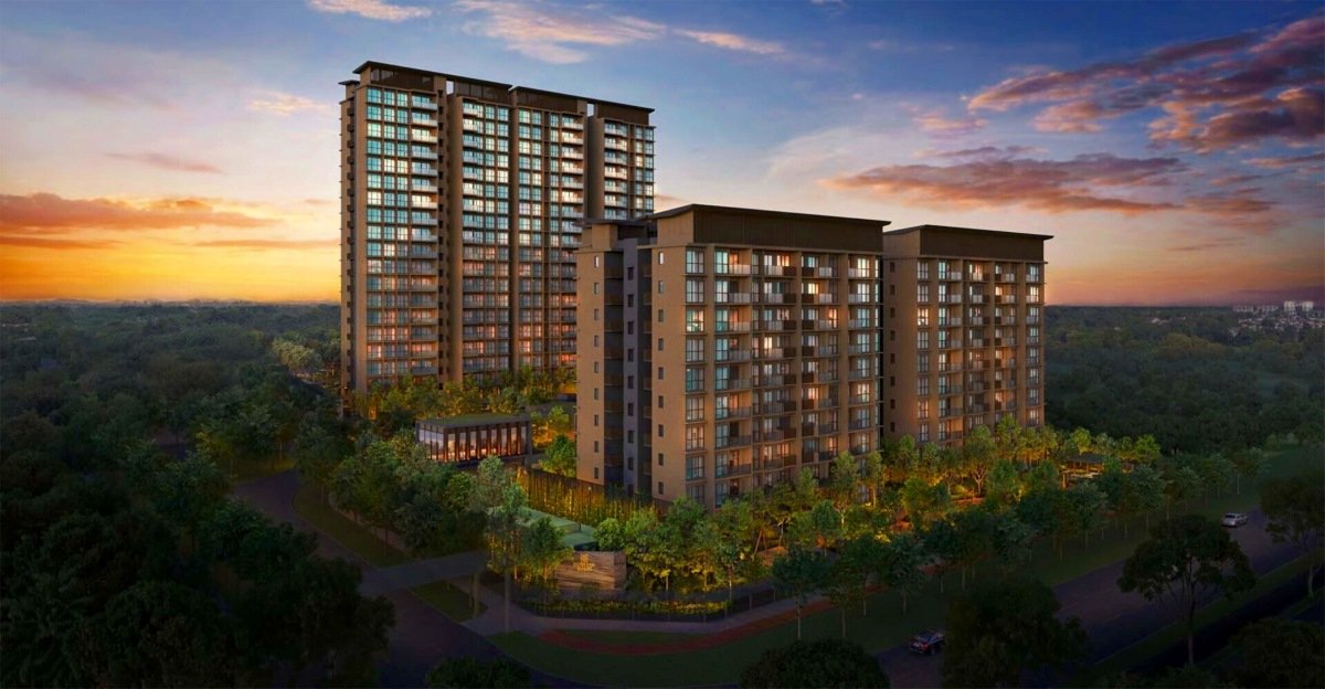 The 19-storey blocks at Dunearn House at sunset