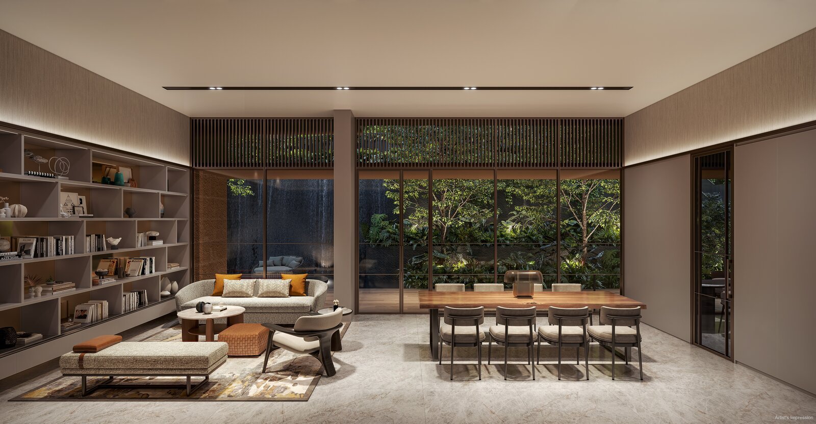 Waterfall Club reading lounge interior
