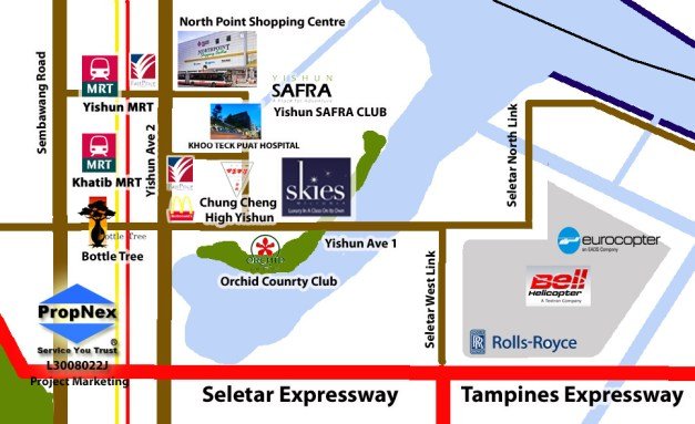 Map of the Miltonia Close area in Yishun with nearby MRT, malls, schools and parks